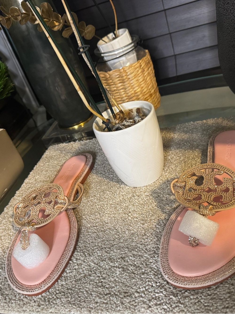 Tory Burch Embellished Pink Women's Slide Sandals